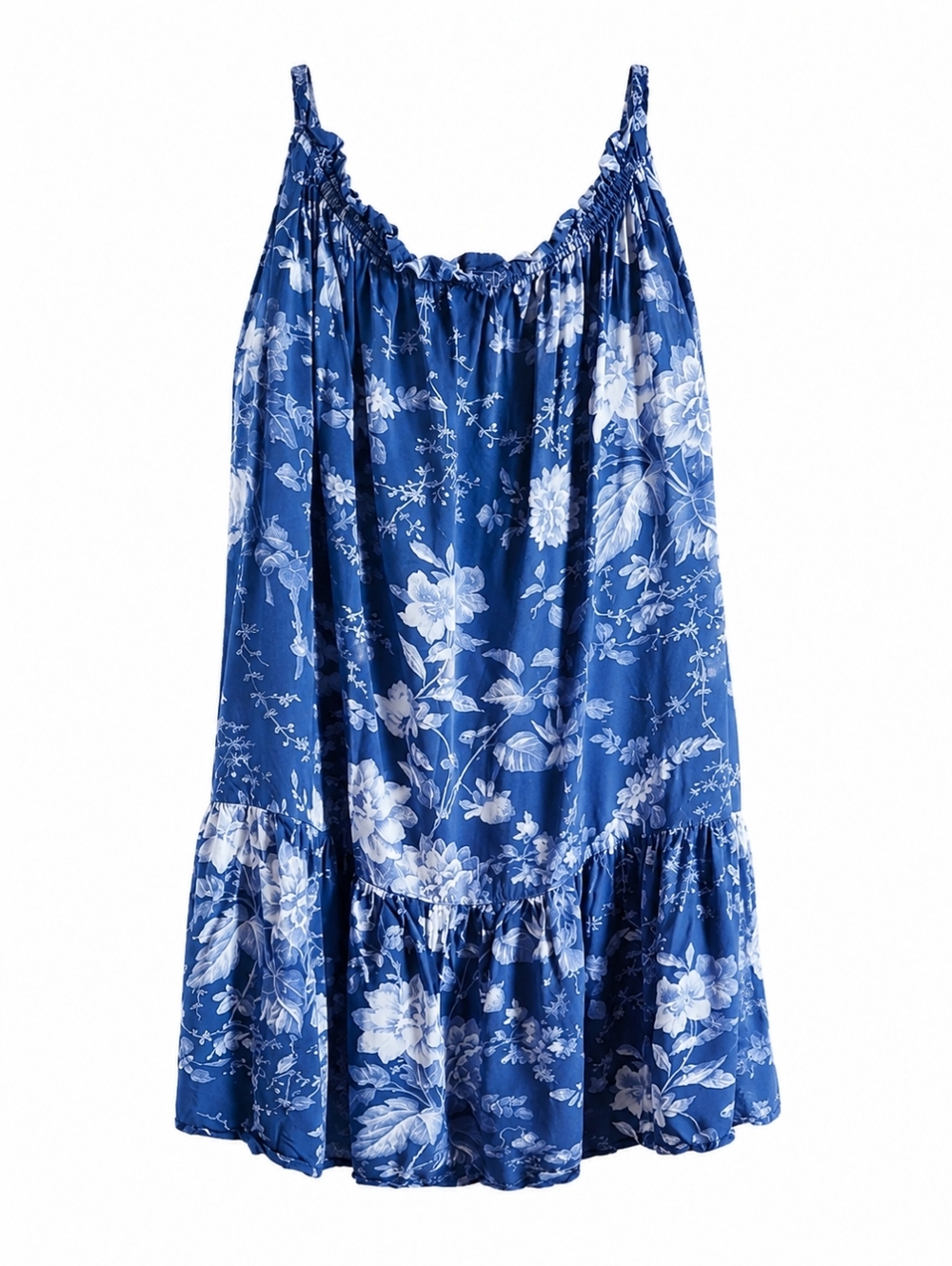 H&M Blue Floral Ruffle Mini Sun Dress Size 14